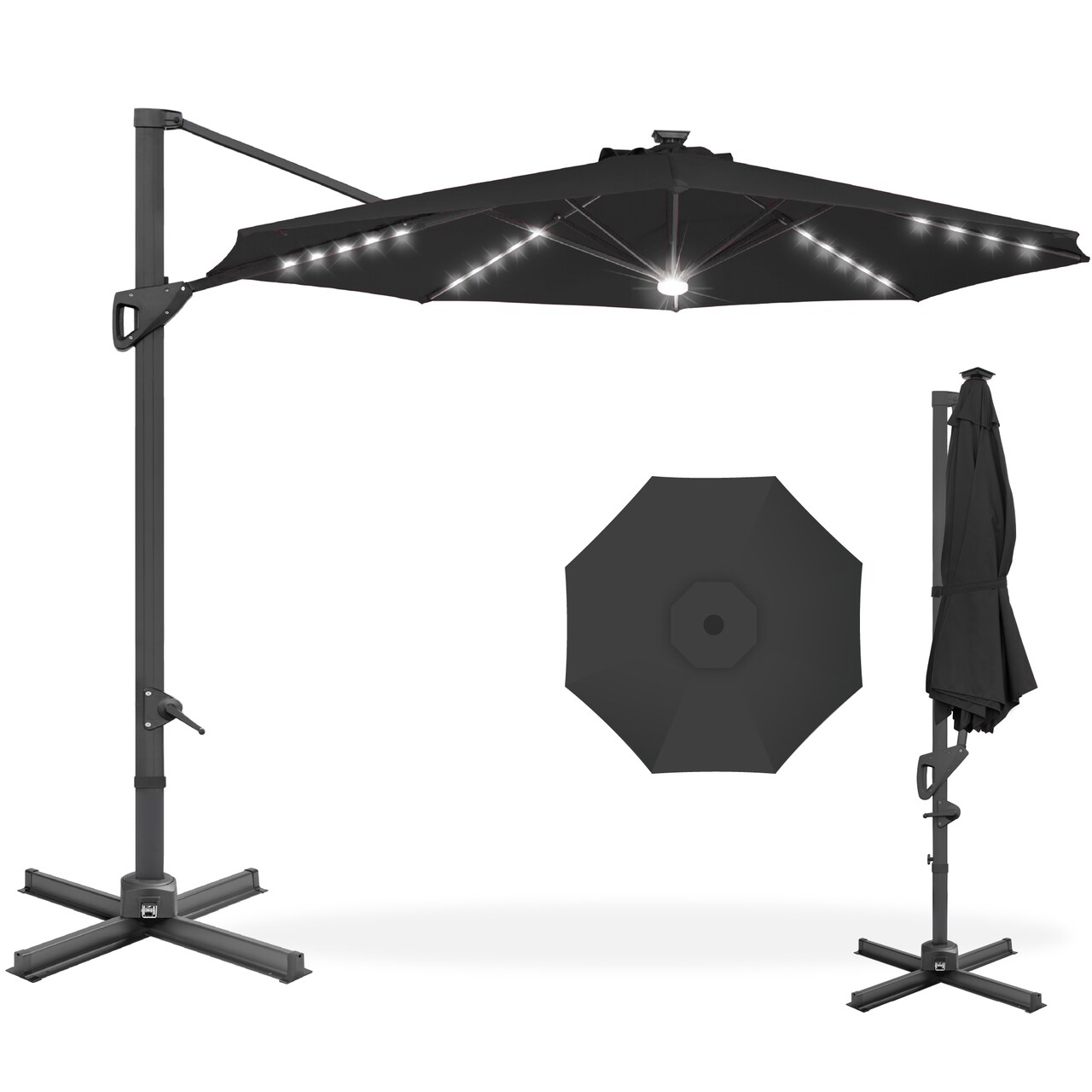 Best Choice Products 10ft 360-Degree Solar LED Lit Cantilever Patio Umbrella, Outdoor Hanging Shade